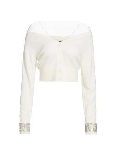 Shop Alexander Wang Crystal Cuff Wool-blend Cardigan In Soft White