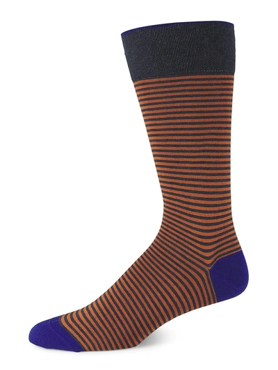 Shop Marcoliani Men's Palio Striped Crew Socks In Denim Orange