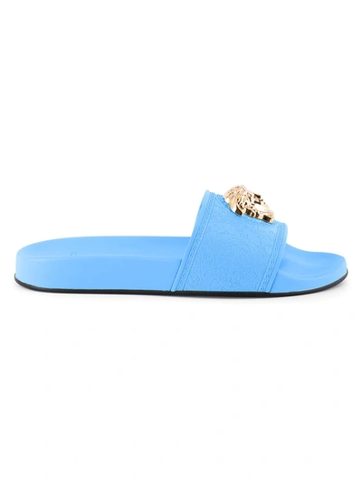 Shop Versace Palazzo Pool Slides In Cerulean