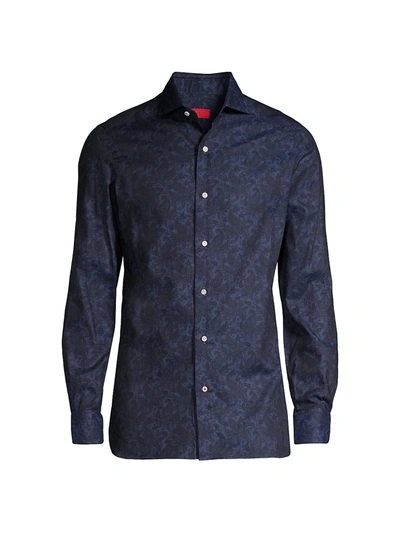 Shop Isaia Men's Printed Sport Shirt In Blue Green