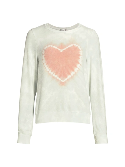 Shop Wildfox Solid Heart Crewneck Sweatshirt In Heart Felt Tie Dye
