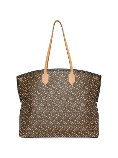 Shop Burberry Society Monogram E-canvas Tote In Bridle Brown