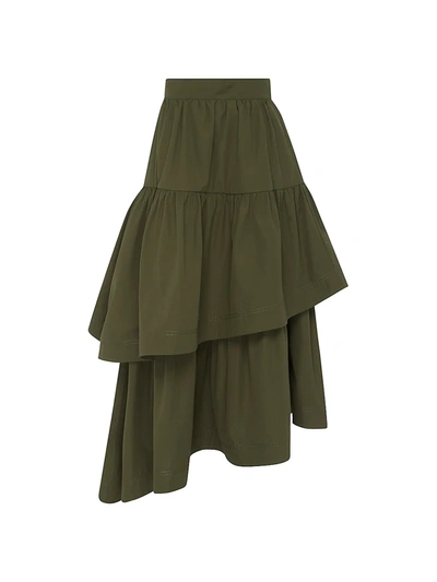 Shop Aje Interlace Ruffle Midi Skirt In Olive