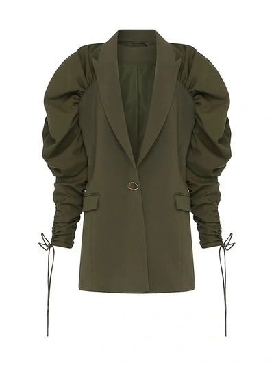Shop Aje Women's Interface Ruffle Blazer Jacket In Olive