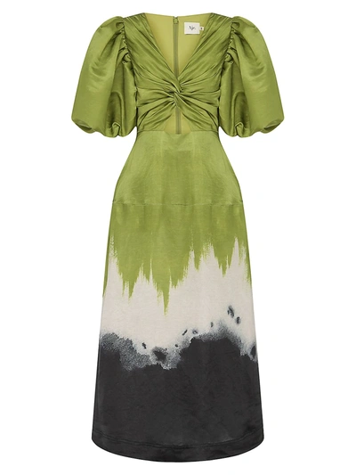 Shop Aje Arcadian Knot Dress In Ombre Ink