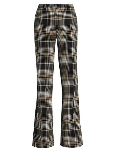 Shop Theory Demitria Checkered Print Wide-leg Wool-blend Pants In Black Multi