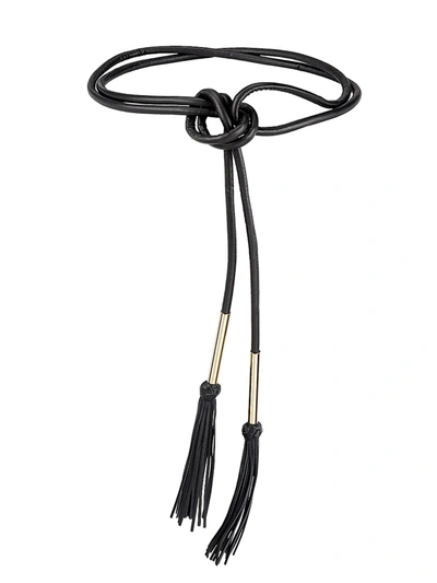 Shop Carolina Herrera Tubular Fringe Leather Belt In Black