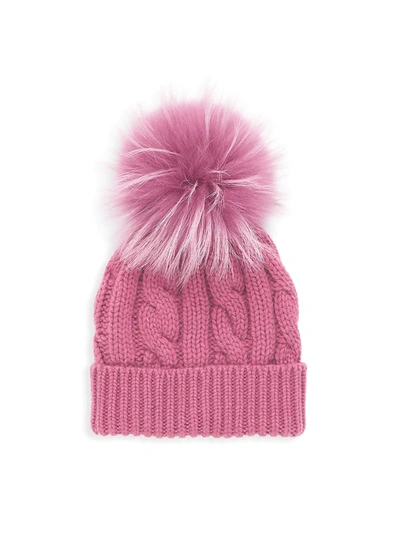 Shop Raffaello Bettini Fox Fur Pom-pom Cabled Cashmere Beanie In Pink