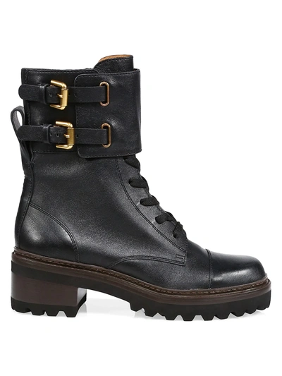 Shop See By Chloé Women's Mallory Leather Combat Boots In Nero