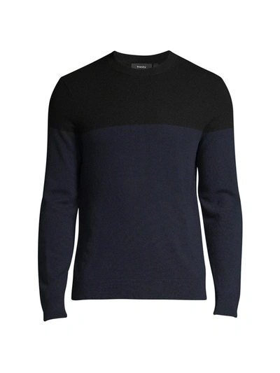 Shop Theory Hilles Colorblock Cashmere Crew Sweater In Black Multi