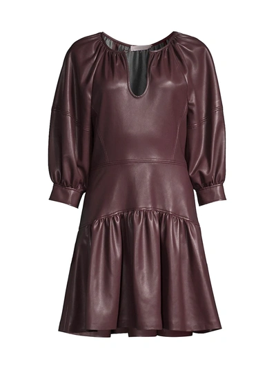 Shop Rebecca Taylor Vegan Leather Three-quarter Sleeve Dress In Port