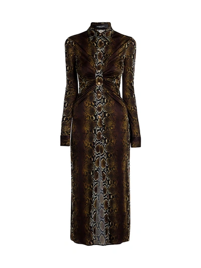 Shop Versace Python-print Midi Dress In Natural Print
