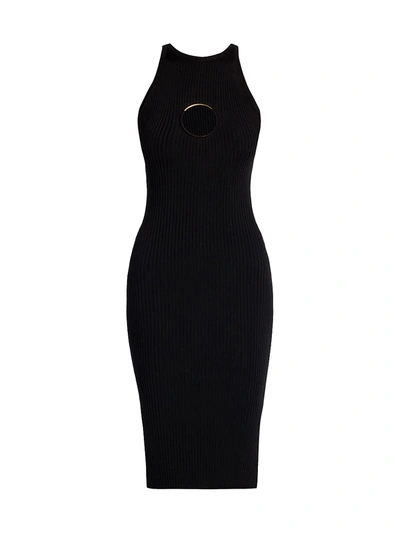 Shop Versace Knit Midi Dress With Ring Hardware In Black