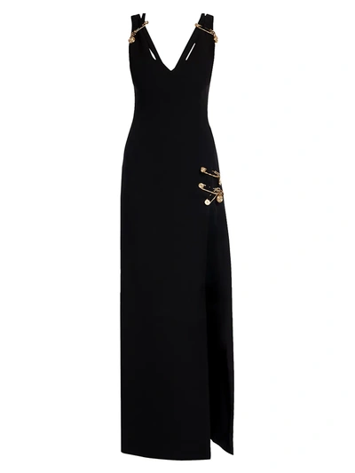 Shop Versace Safety Pin Evening Dress In Black