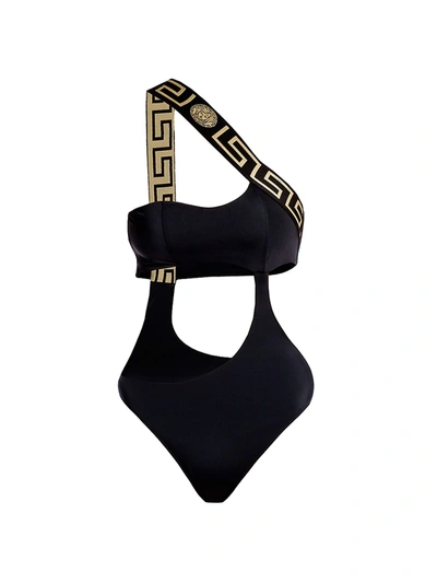 Shop Versace Women's Greca Cutout Swimsuit In Black