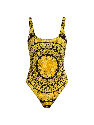 Shop Versace Women's Barocco Print One-piece Swimsuit In Gold Print