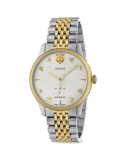 Shop Gucci Men's Stainless Steel & Yellow Gold Pvd Bracelet Watch In Silver