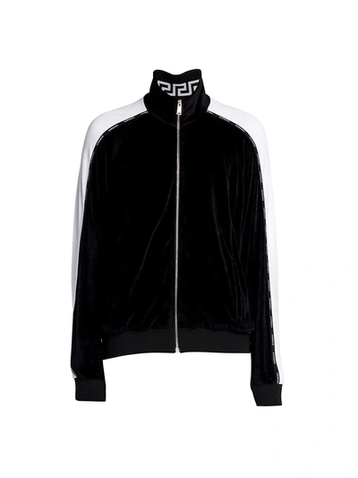 Shop Versace Logo Side Stripe Velour Track Jacket In Nero