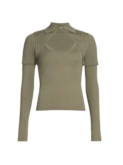 Shop Jacquemus La Maille Albi Stretch-wool Keyhole Knit Sweater In Green