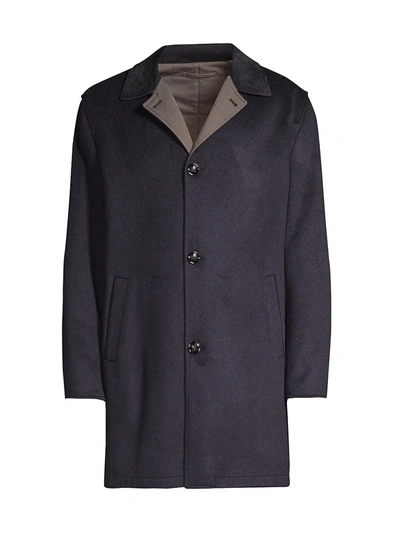 Shop Kiton Reversible Leather-cashmere Rain Coat In Navy