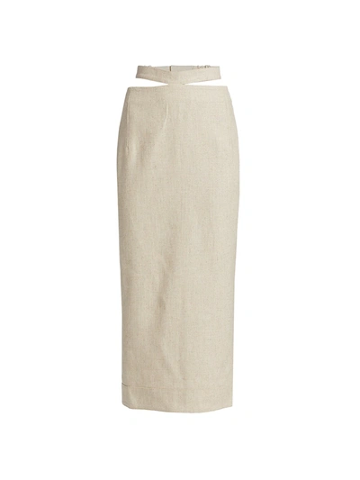 Shop Jacquemus Women's La Jupe Valerie Linen-blend Midi Skirt In Beige