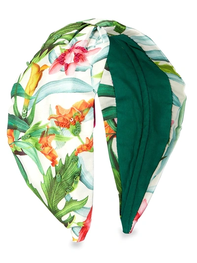 Shop Namjosh Embroidered Botanical-print Knotted Headband In Green Multi