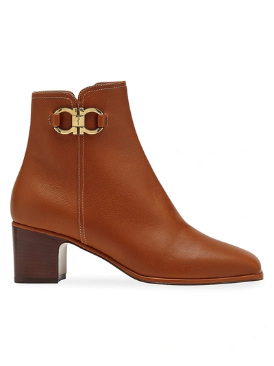 Shop Ferragamo Cassaro Leather Ankle Boots In Brown