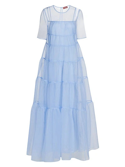 Shop Staud Women's Hyacinth Tiered Organza Dress In French Blue