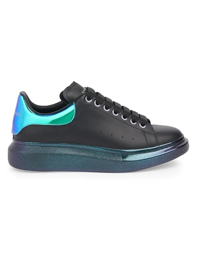 Shop Alexander Mcqueen Oversized Iridescent Leather Platform Sneakers In Blue Multi