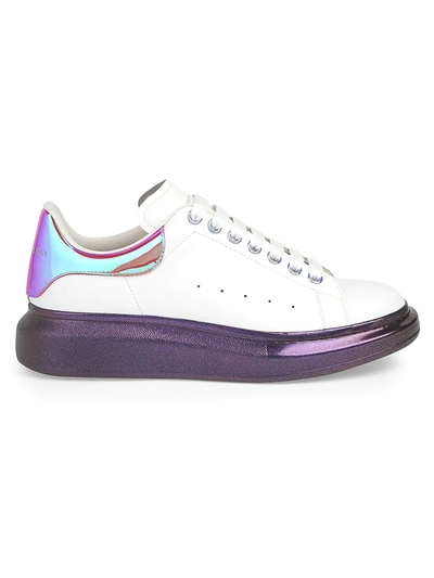 Shop Alexander Mcqueen Men's Men's Oversized Iridescent Leather Platform Sneakers In White Pink