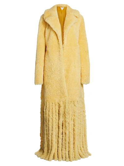 Shop Bottega Veneta Women's Long Shearling Fringe Coat In Butter Egg Yolk