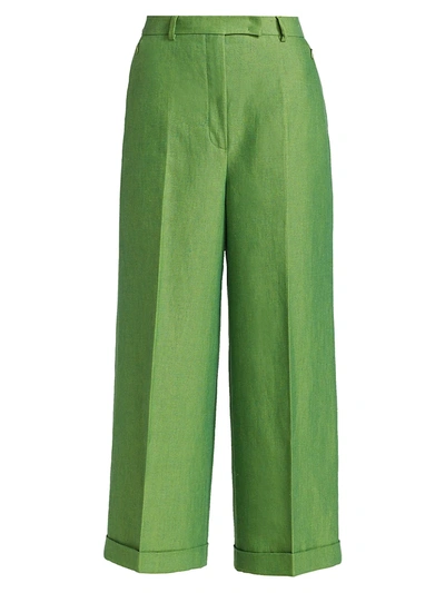 Shop Akris Florella Double-face Cropped Wide-leg Trousers In Pure Green