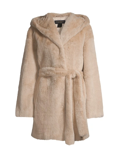 Shop Donna Karan Faux-fur Belted Coat In Beige