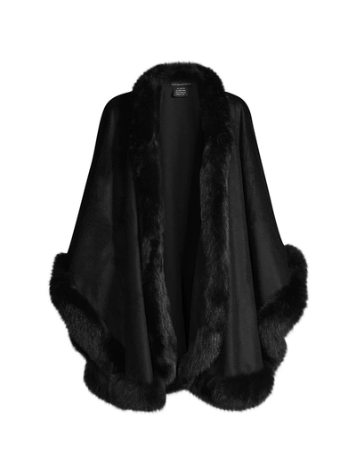 Shop Sofia Cashmere Women's Fox Trim Cape In Black