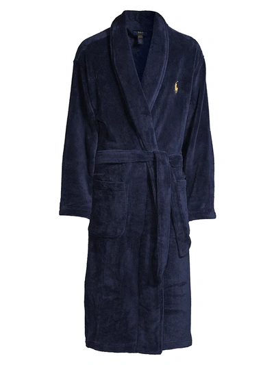 Shop Polo Ralph Lauren Shawl Collar Plush Robe In Navy