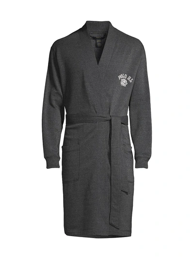 Shop Polo Ralph Lauren Fleece Bath Robe In Grey