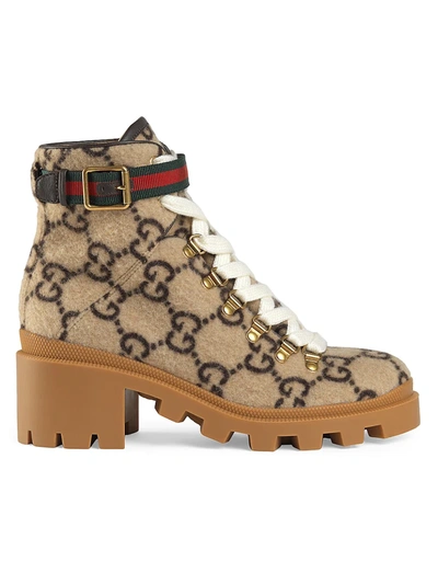 Shop Gucci Women's Fabric & Rubber Boots In Beige