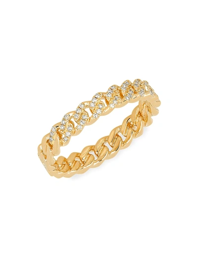 Shop Ef Collection Women's 14k Yellow Gold & Diamond Pavé Mini Curb Chain Ring
