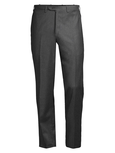 Shop Kiton Men's Flat-front Wool Trousers In Charcoal