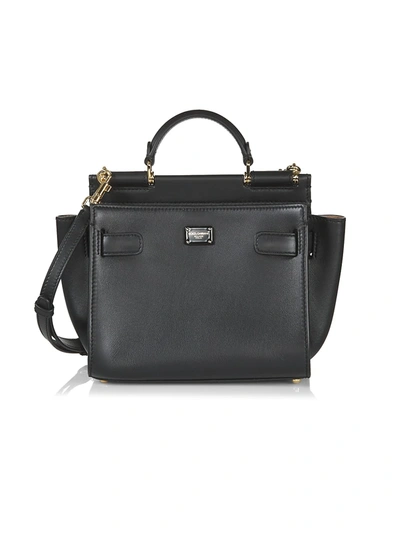 Shop Dolce & Gabbana Sicily Leather Top Handle Bag In Black Brown