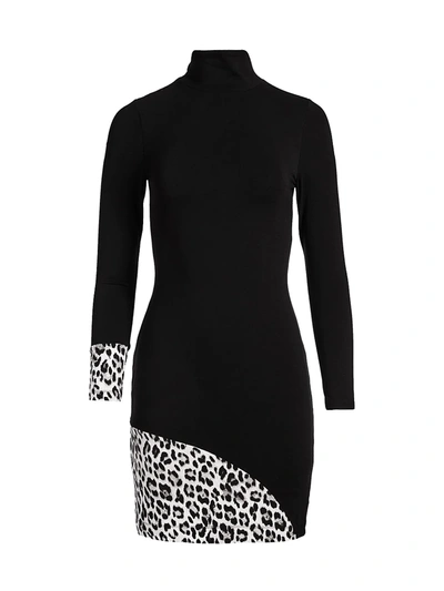 Shop Alice And Olivia Delora Long-sleeve Turtleneck Mini Dress In Black Combo