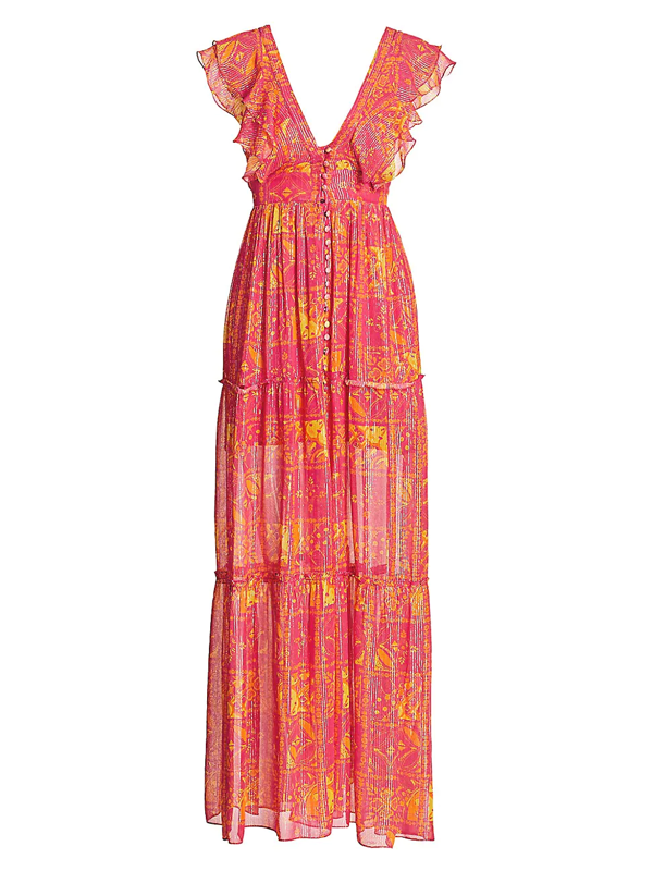 Hemant & Nandita Coastal Long Printed Maxi Dress In Tile Print | ModeSens
