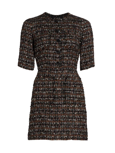 Shop Dolce & Gabbana Tweed Mini Dress In Brown