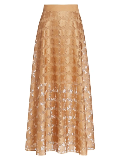 Shop Akris Embroidered Tulle Maxi Skirt In Cardboard Nude