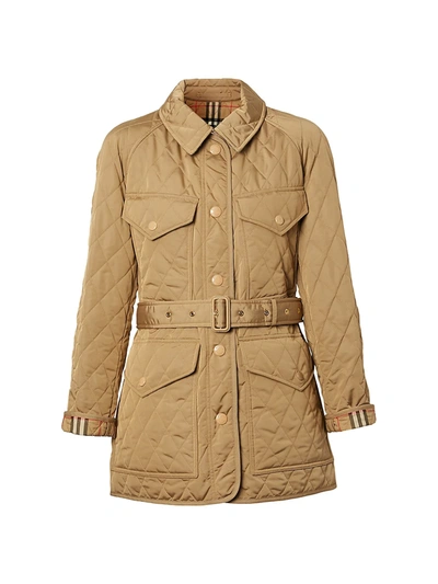 Shop Burberry Women's Kemble Belted Quilted Field Logo Jacket In Camel