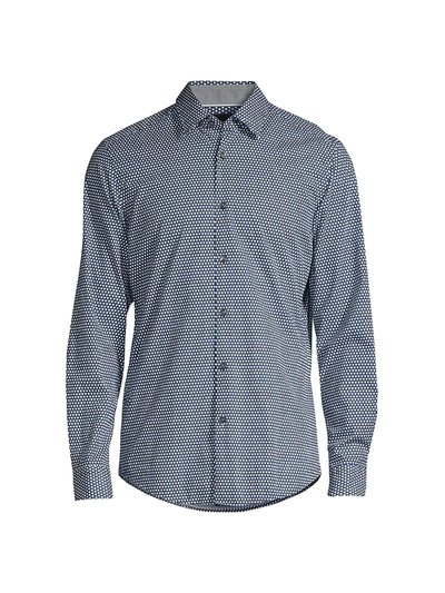 Shop Hugo Boss Men's Lukas Dot-print Sport Shirt In Navy