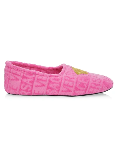 Shop Versace Women's Embroidered Medusa Slippers In Fuchsia