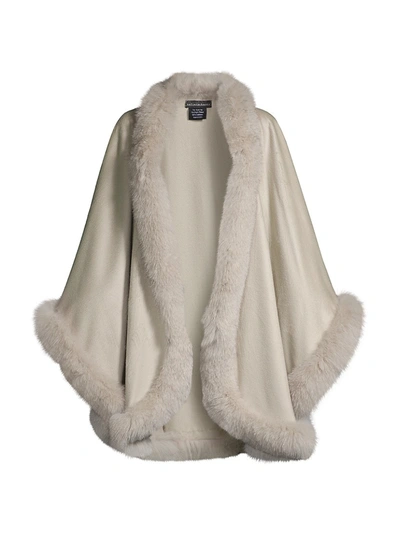 Shop Sofia Cashmere Women's Fox Fur-trimmed Cashmere Cape In Grey