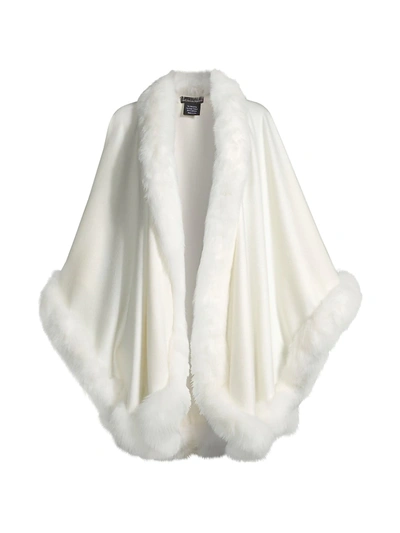 Shop Sofia Cashmere Women's Fox Fur-trimmed Cashmere Cape In Ivory