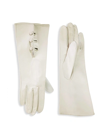 Shop Saks Fifth Avenue Silk-lined Leather Gloves In Bone